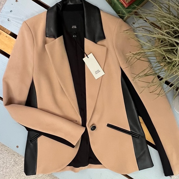 River Island beige color block blazer - Picture 3 of 8